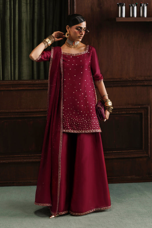 Akbar Aslam Sahar Red Silk Sharara Formal — outfit view 2