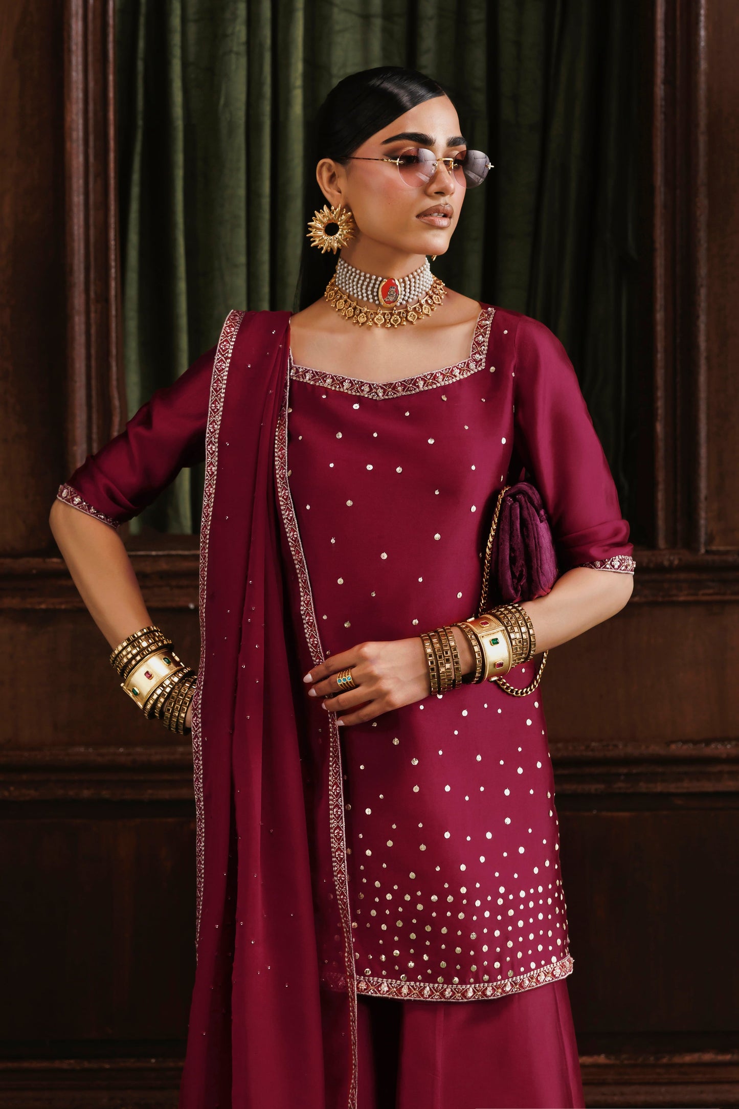 Akbar Aslam Sahar Red Silk Sharara Formal — outfit view 3