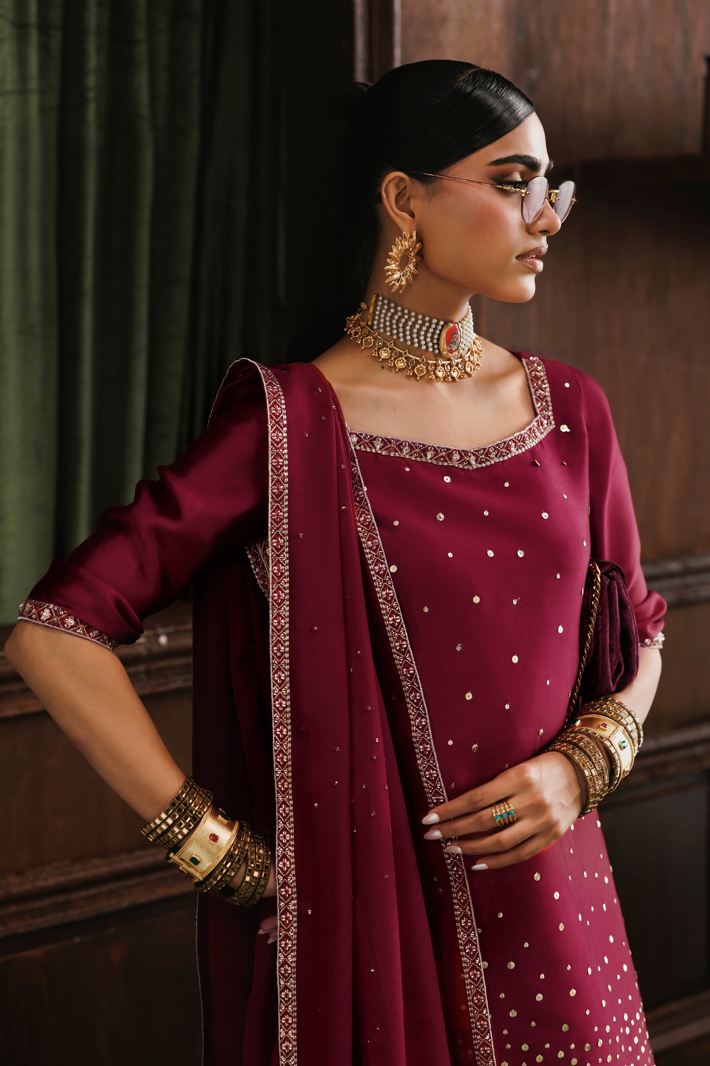 Akbar Aslam Sahar Red Silk Sharara Formal — outfit view 4