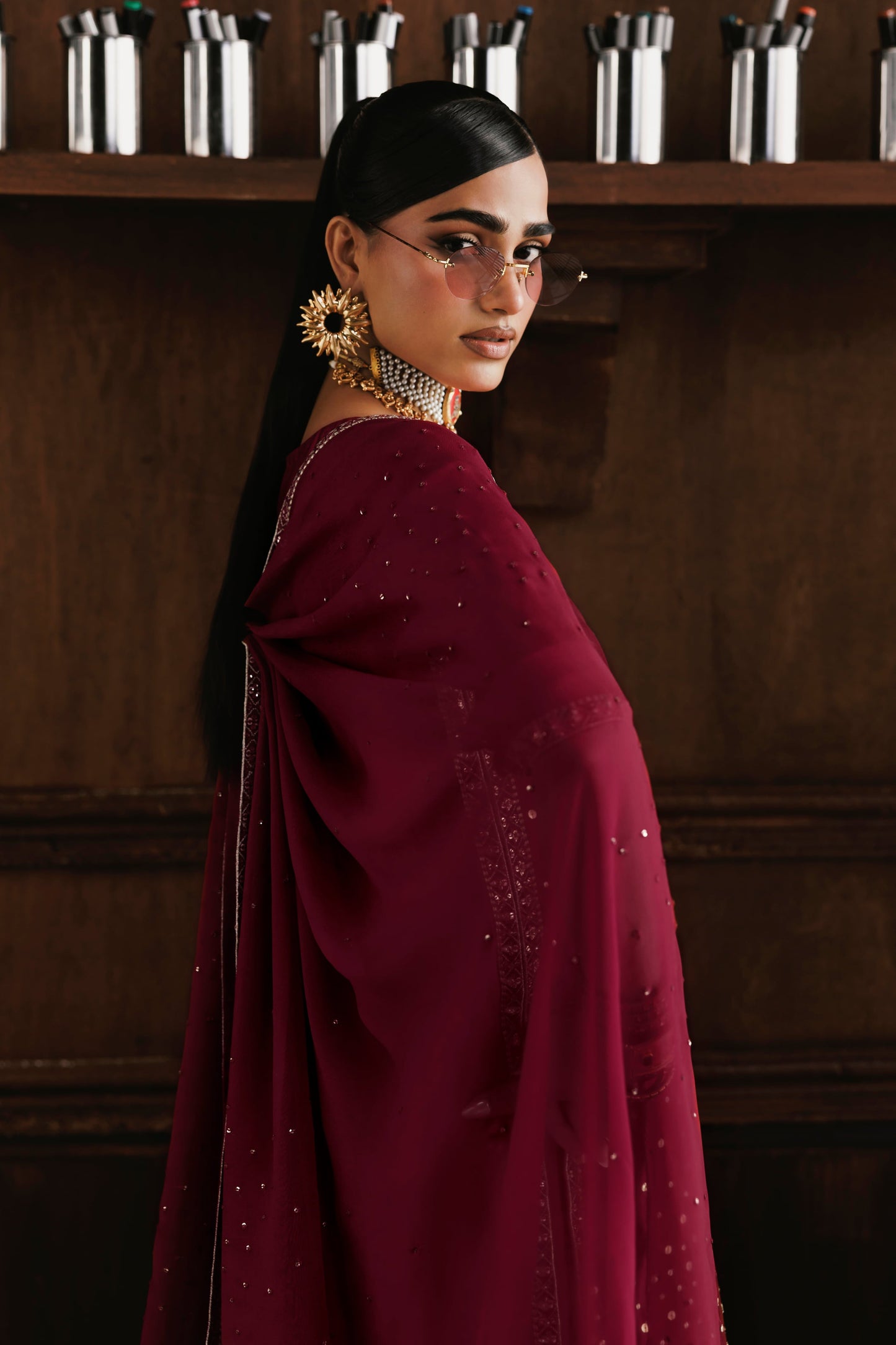Akbar Aslam Sahar Red Silk Sharara Formal — outfit view 7