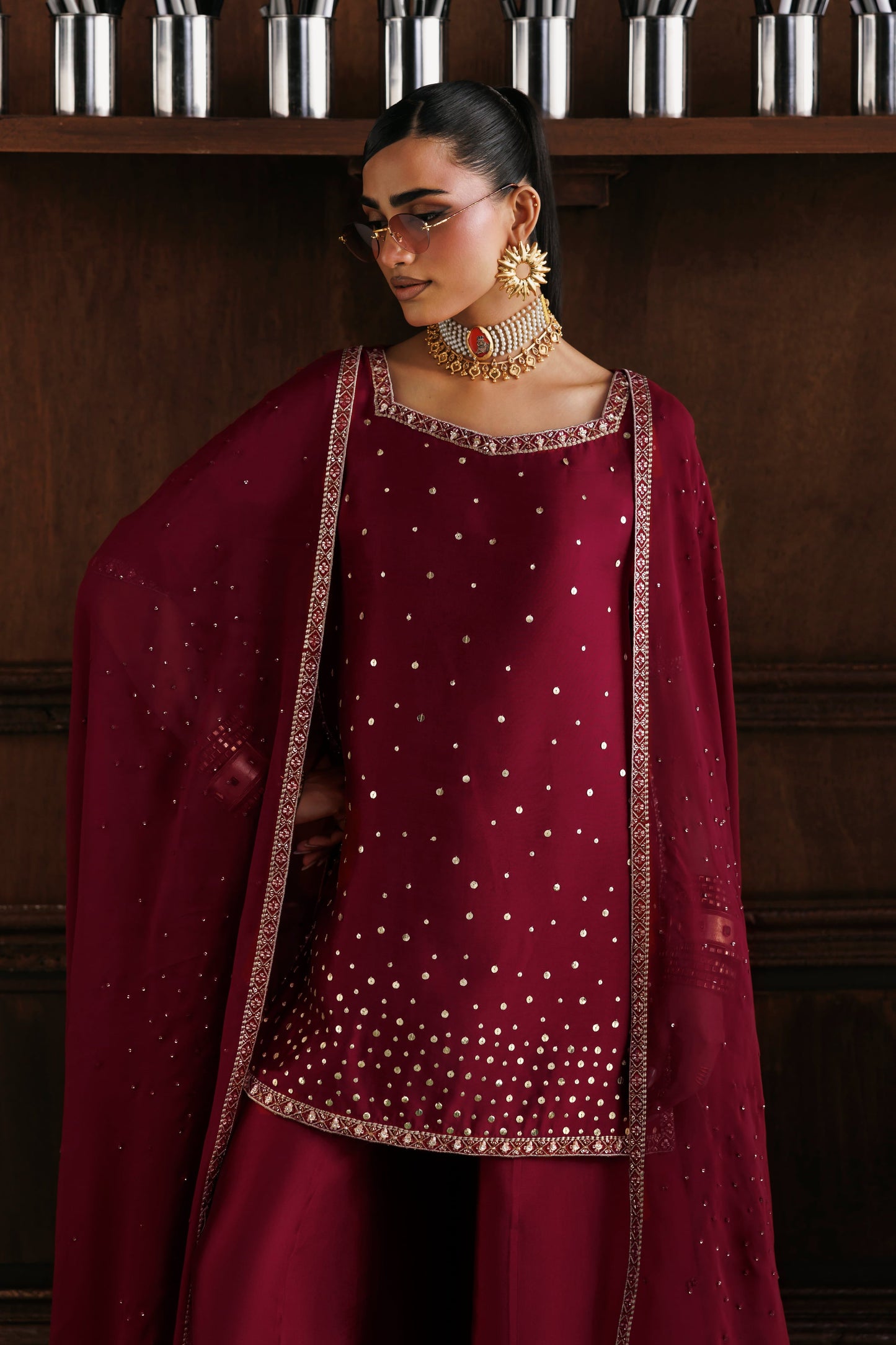 Akbar Aslam Sahar Red Silk Sharara Formal — outfit view 8