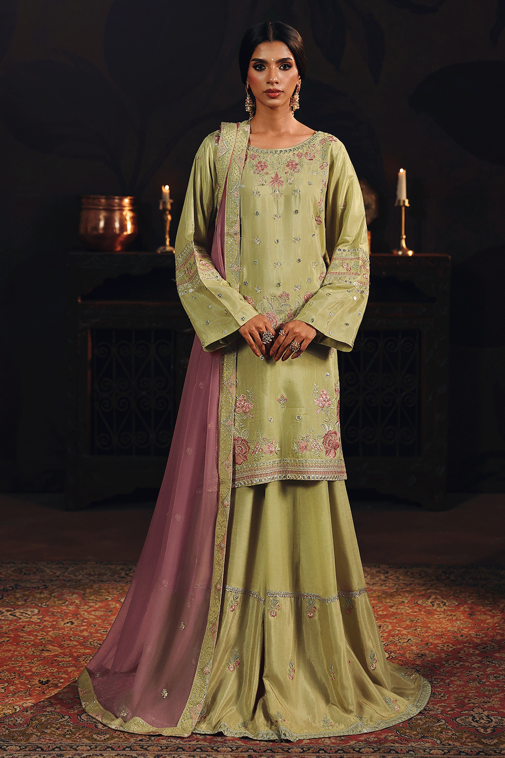 Ramsha SR-105 Chambeli Raw Silk Sharara Formal — outfit view 1