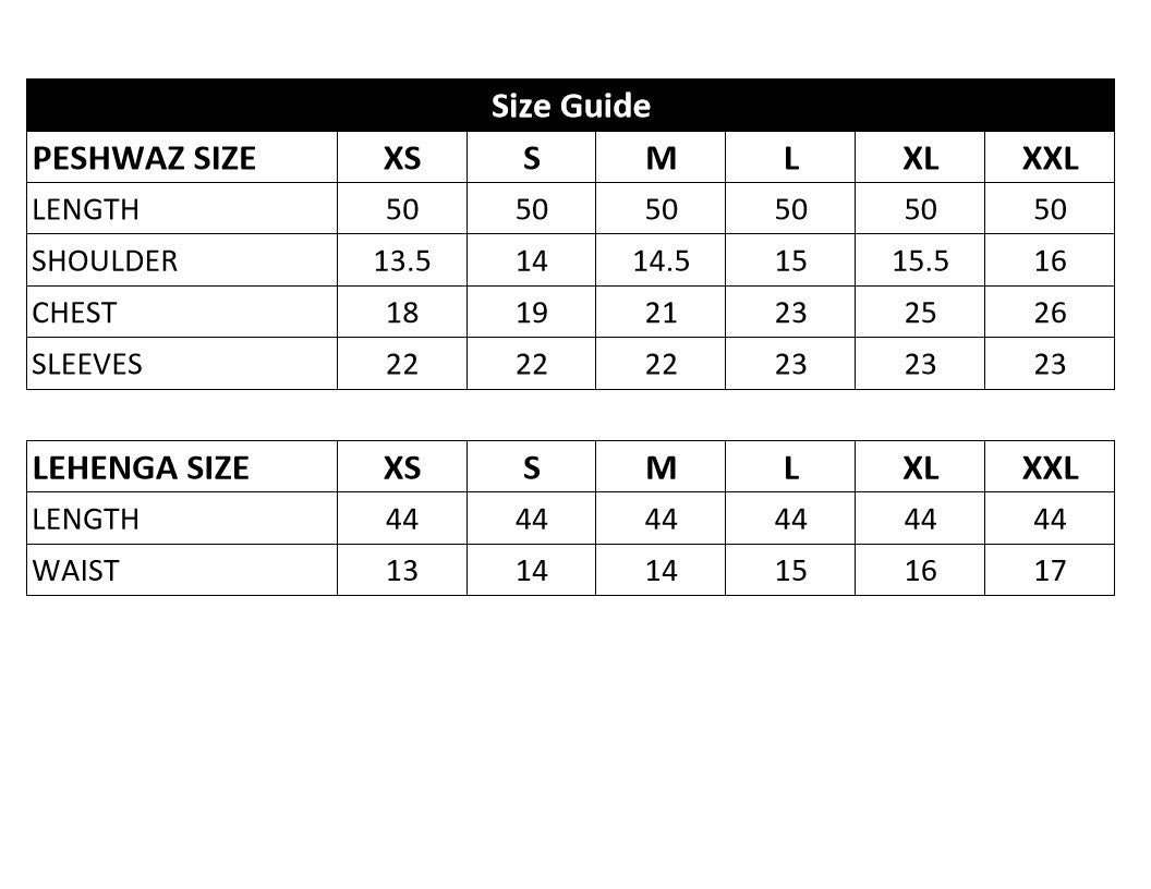 RAMSHA - SR-108 SAHIBA — designer size chart