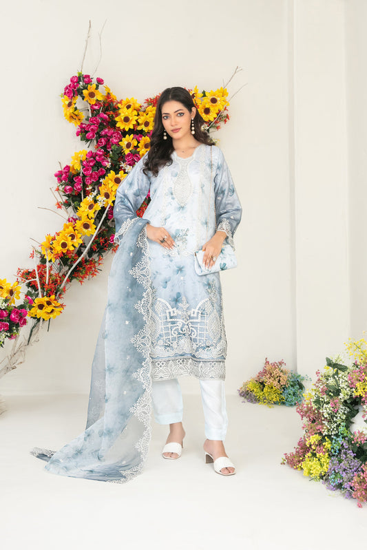 Tawakkal Fabrics Gulyaz With Clutch 3Pcs Stitched Fancy Emb Organza D-1934 - stitched formal outfit view 1