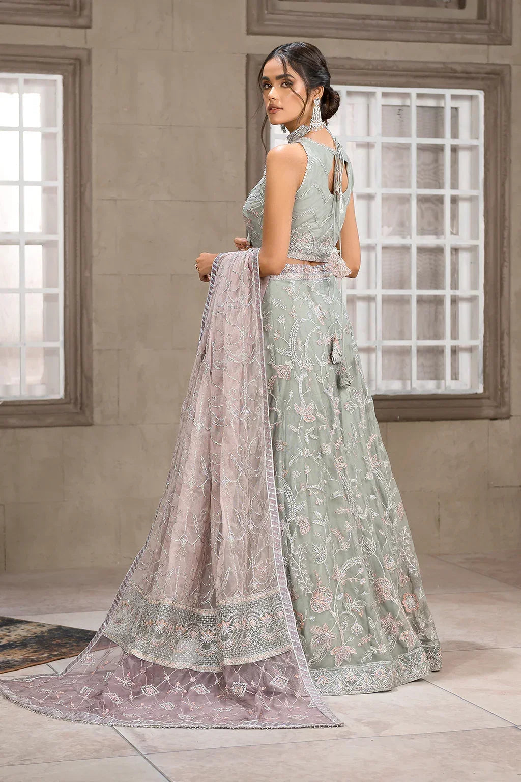 Zarif Blossom Mint Net Lehenga Choli — outfit view 2