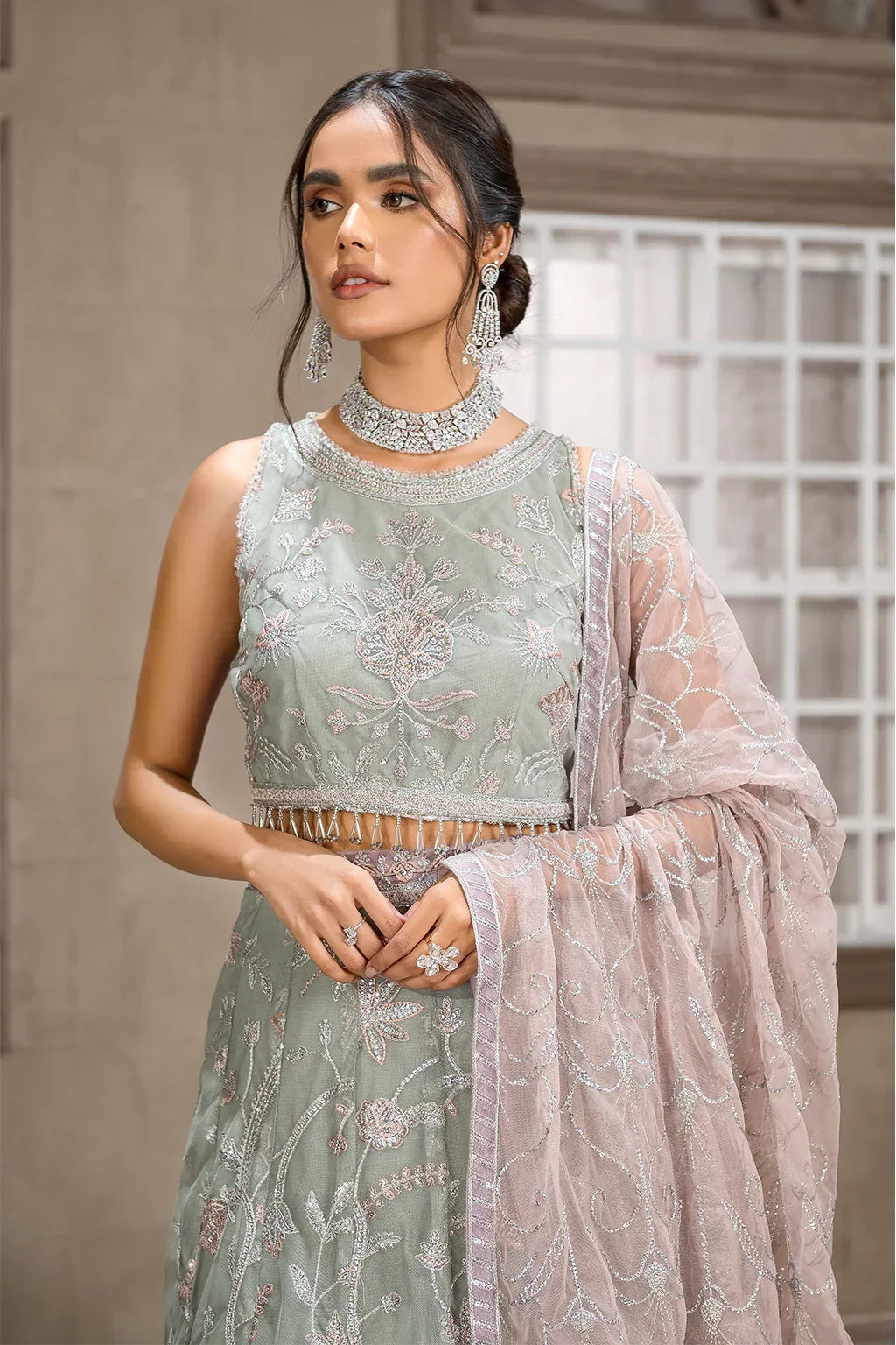 Zarif Blossom Mint Net Lehenga Choli — outfit view 3