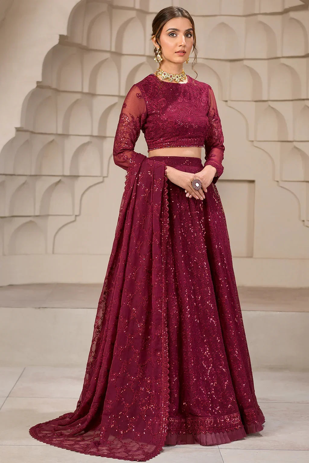 Zarif Berria Berry Chiffon Lehenga Choli — outfit view 1