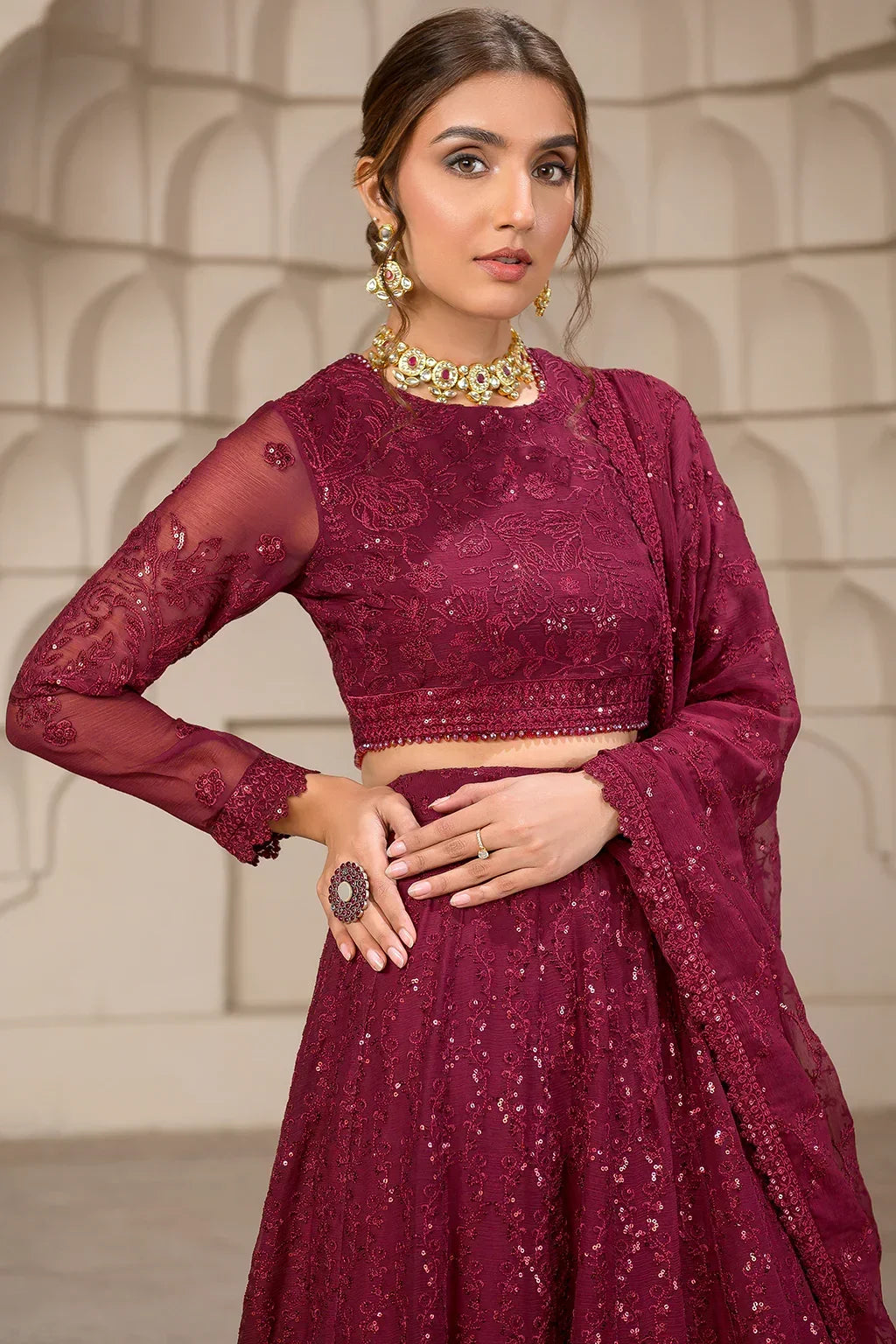 Zarif Berria Berry Chiffon Lehenga Choli — outfit view 7