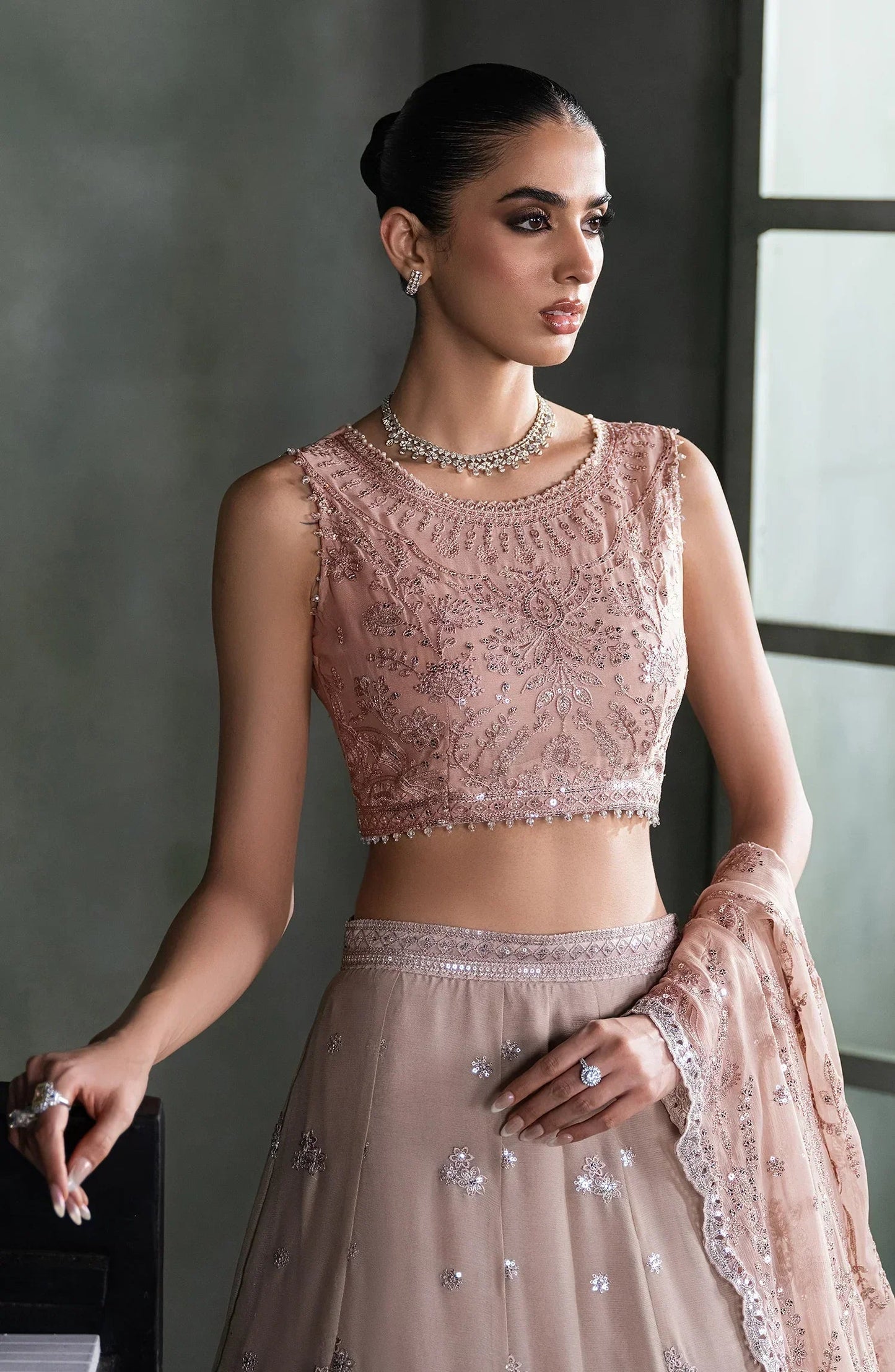 Zarif Elmira Pink Chiffon Lehenga Choli — outfit view 3