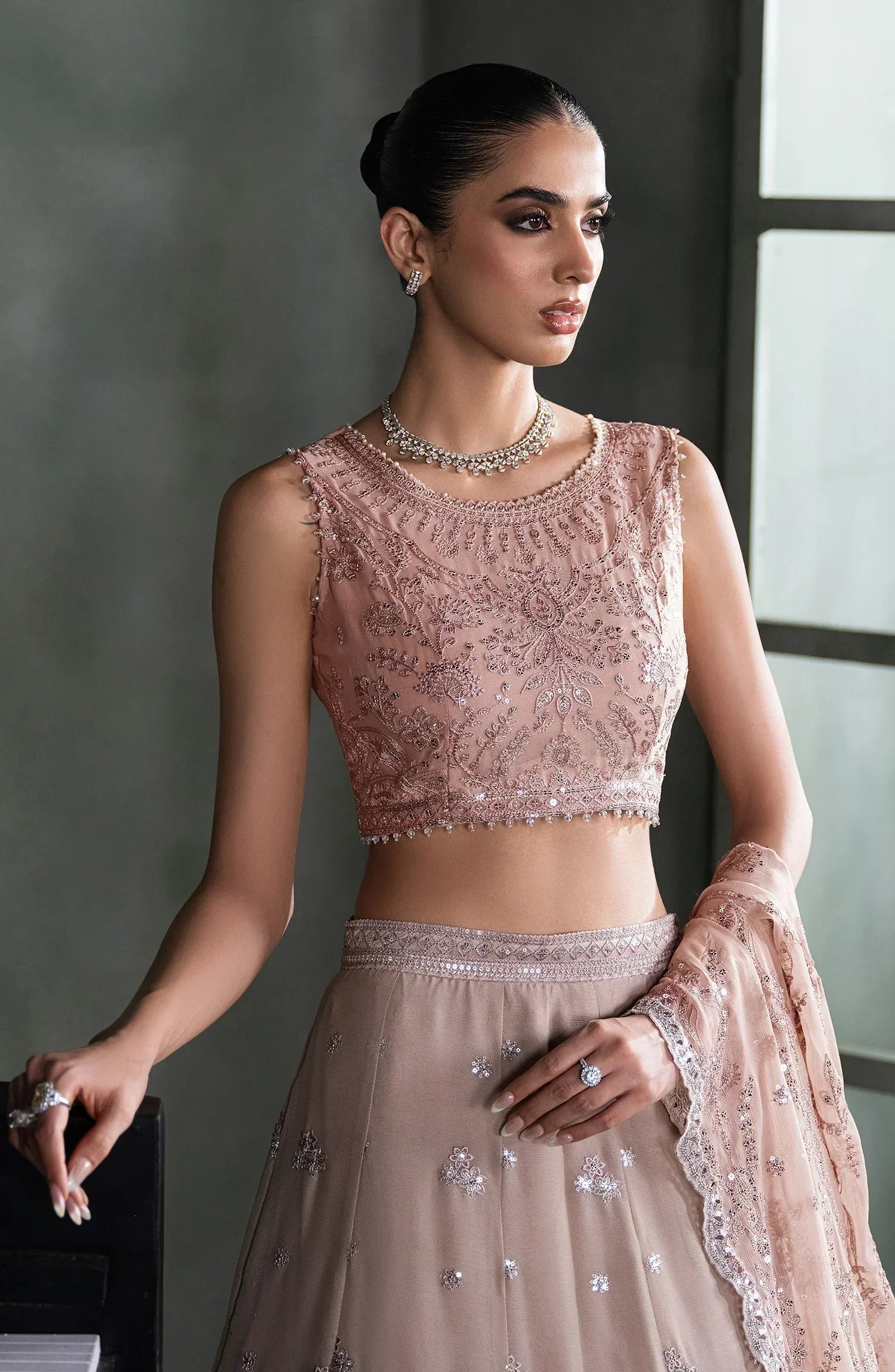 Zarif Elmira Pink Chiffon Lehenga Choli — outfit view 3