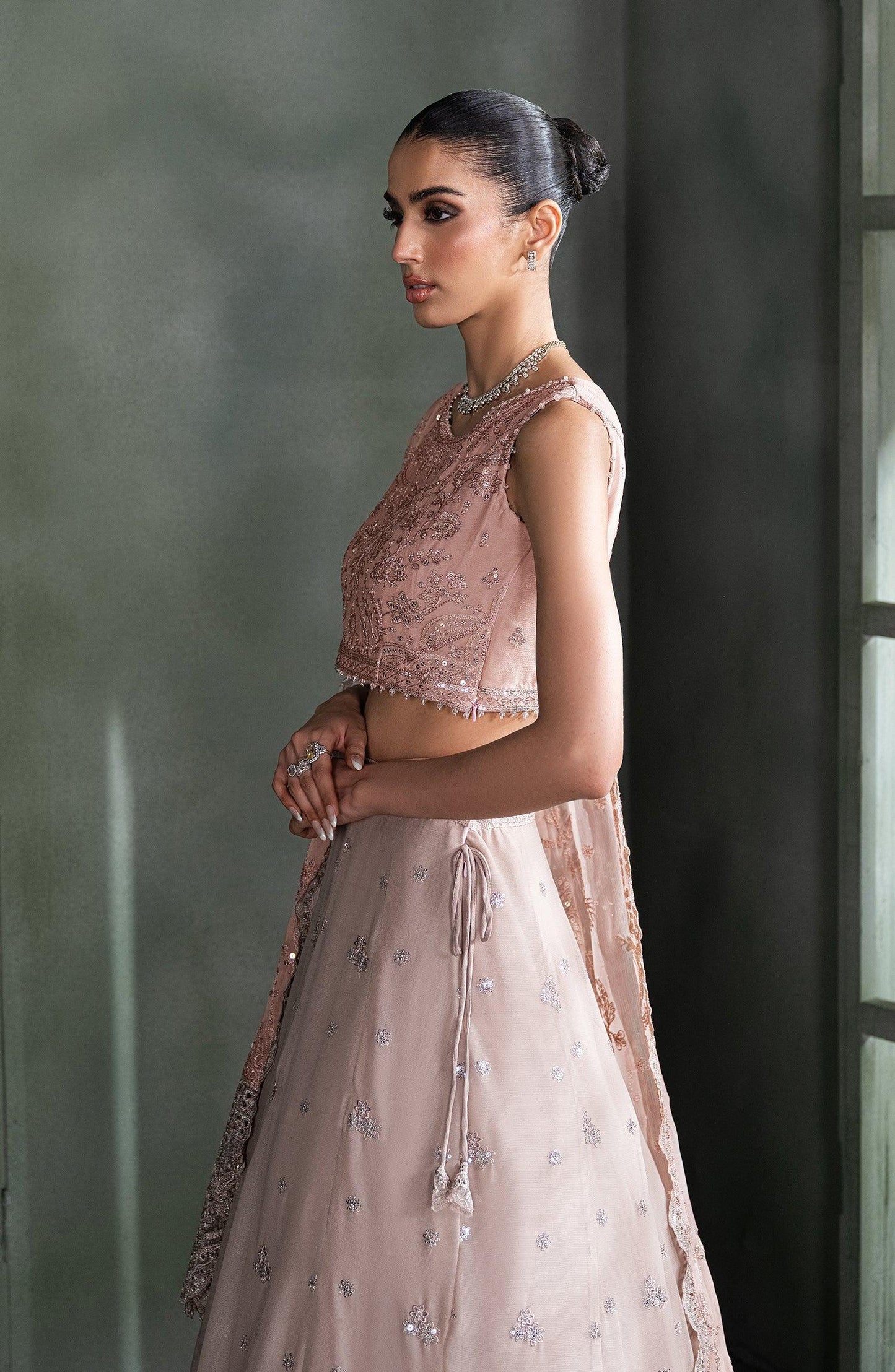 Zarif Elmira Pink Chiffon Lehenga Choli — outfit view 5