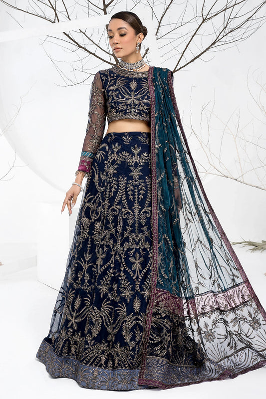 Zarif Blueberry Navy Net Lehenga Choli — outfit view 1