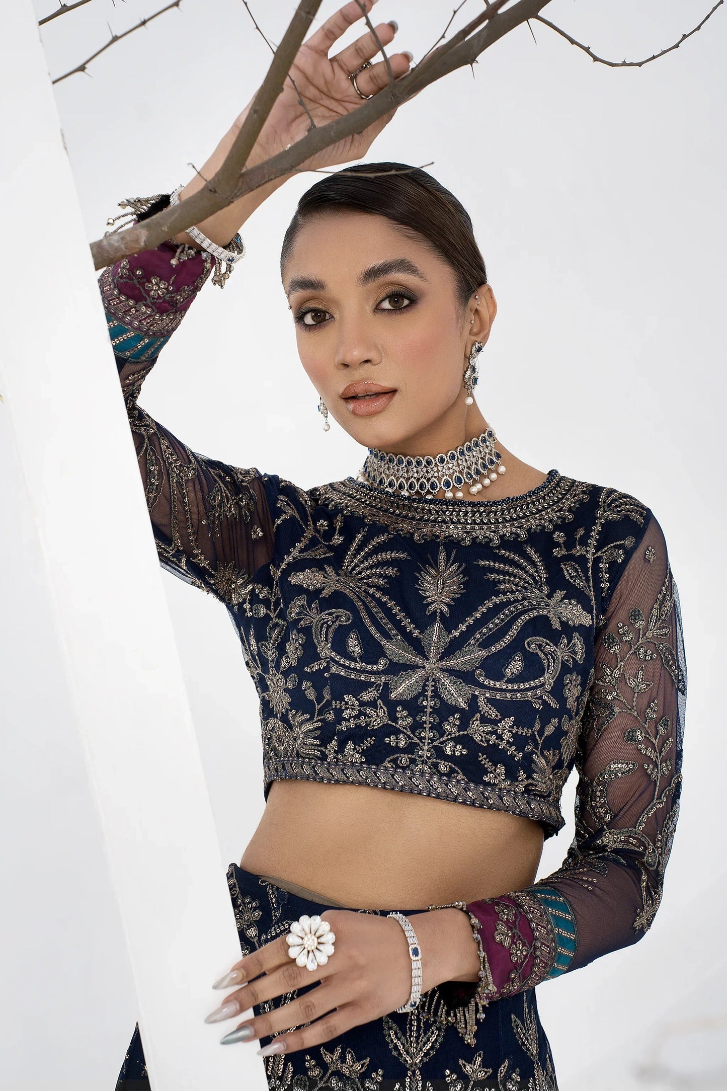 Zarif Blueberry Navy Net Lehenga Choli — outfit view 4