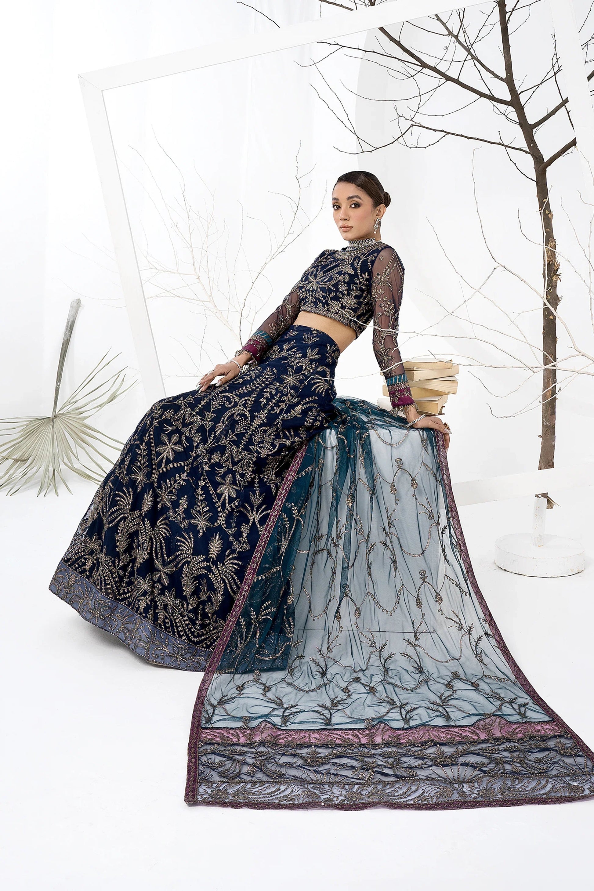 Zarif Blueberry Navy Net Lehenga Choli — outfit view 5