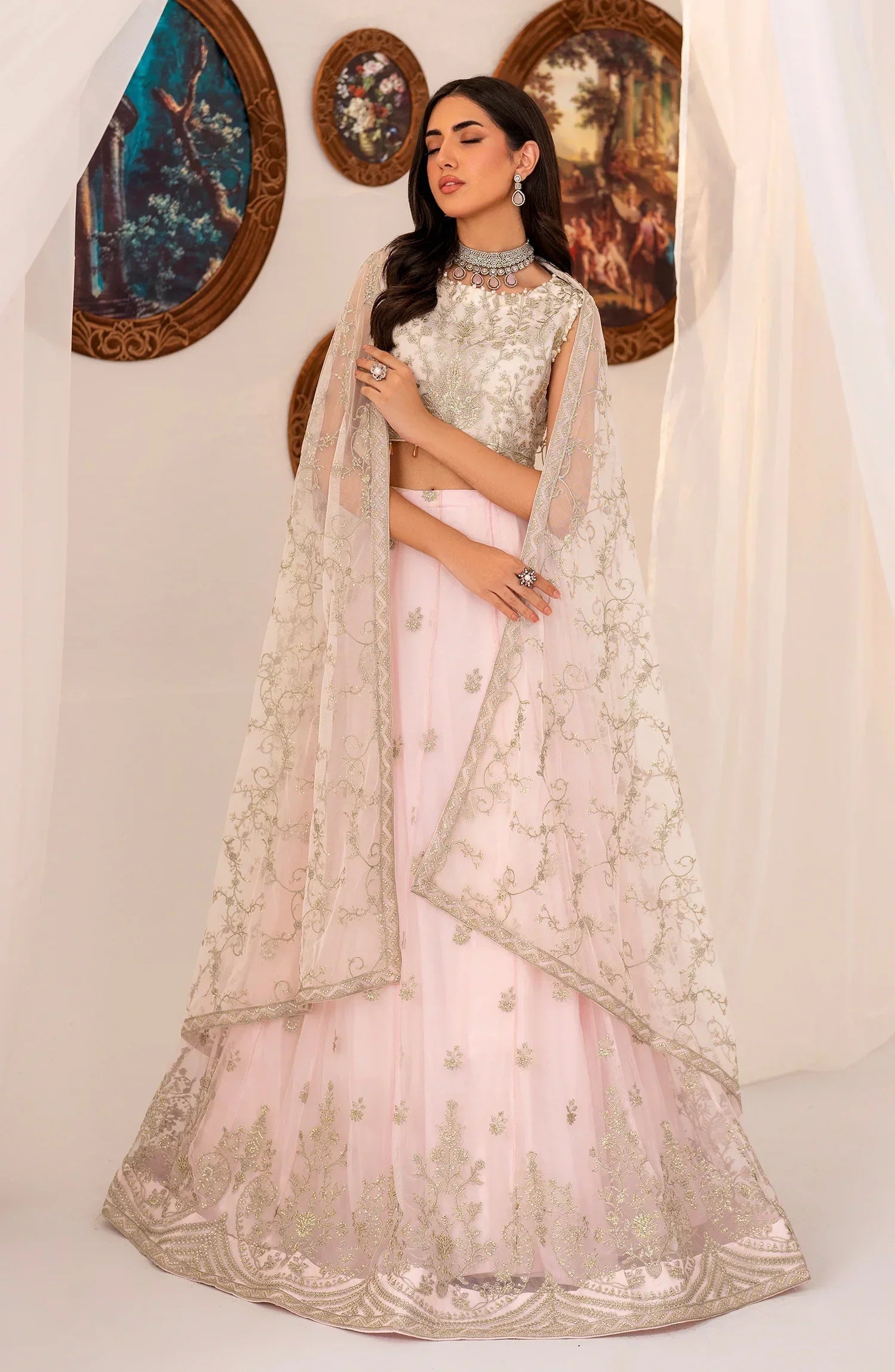 Zarif Pearl Embroidered Net Lehenga Choli — outfit view 3