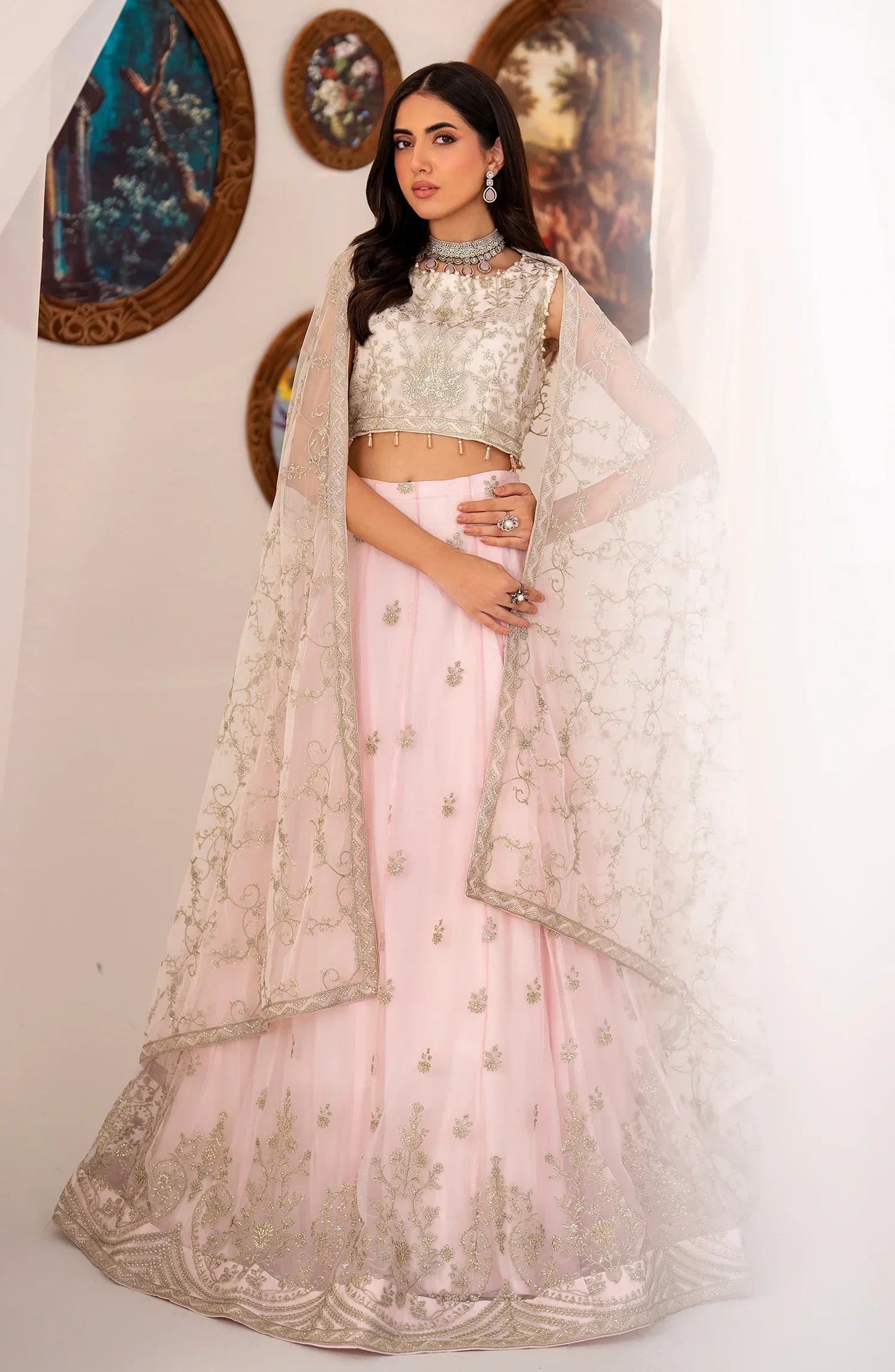 Zarif Pearl Embroidered Net Lehenga Choli — outfit view 4