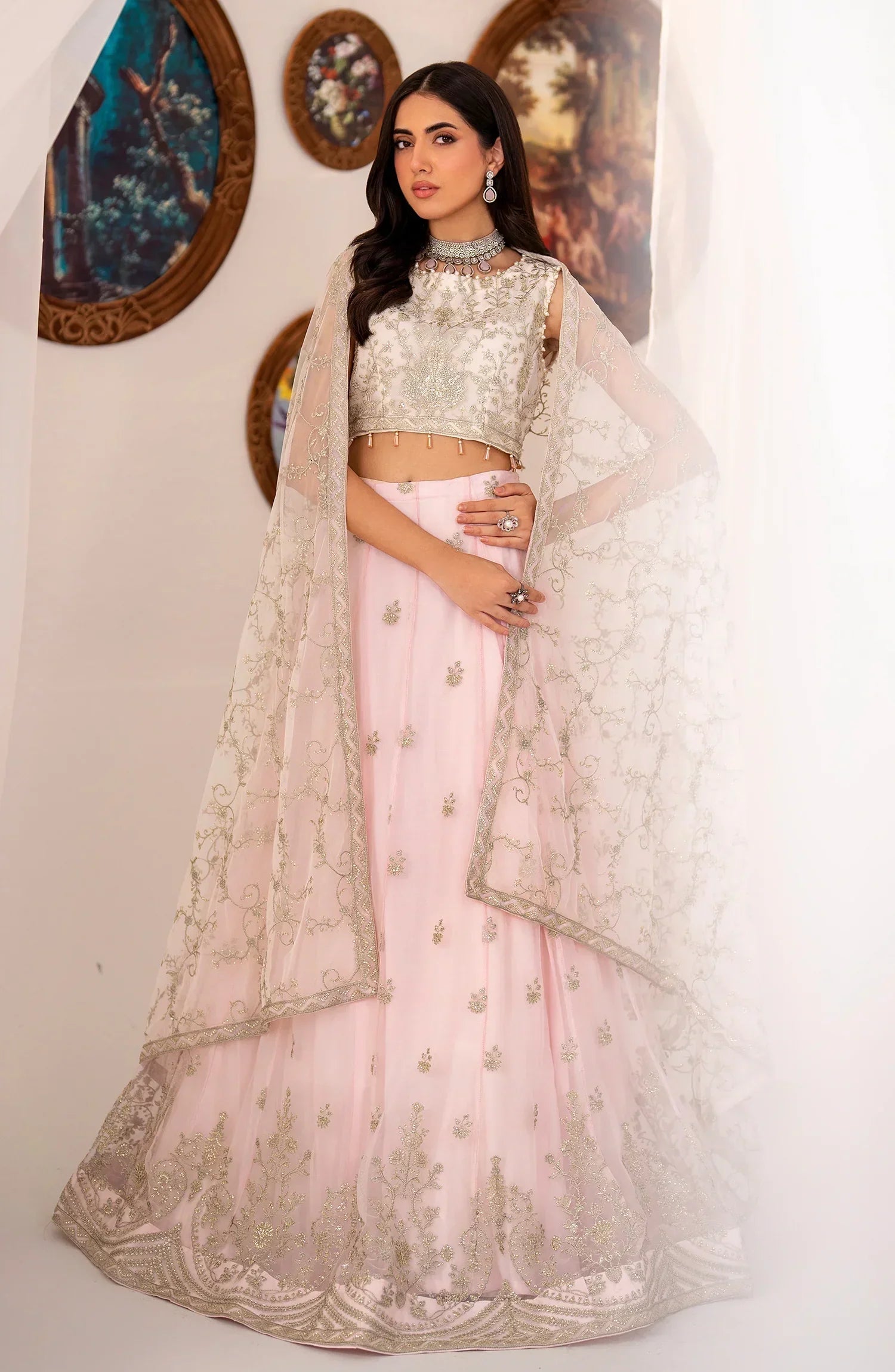 Zarif Pearl Embroidered Net Lehenga Choli — outfit view 4
