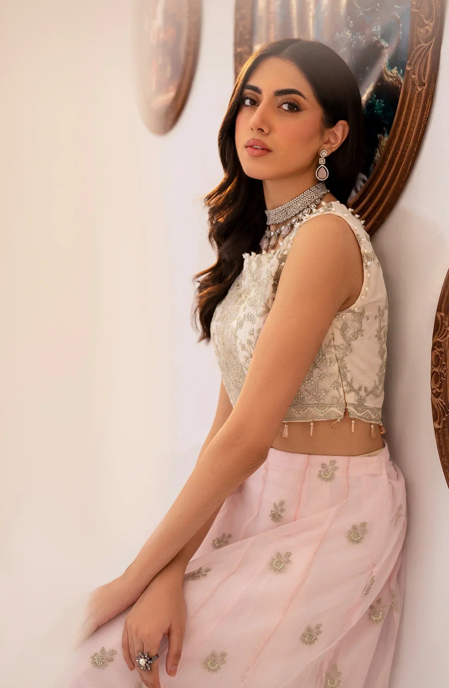 Zarif Pearl Embroidered Net Lehenga Choli — outfit view 6