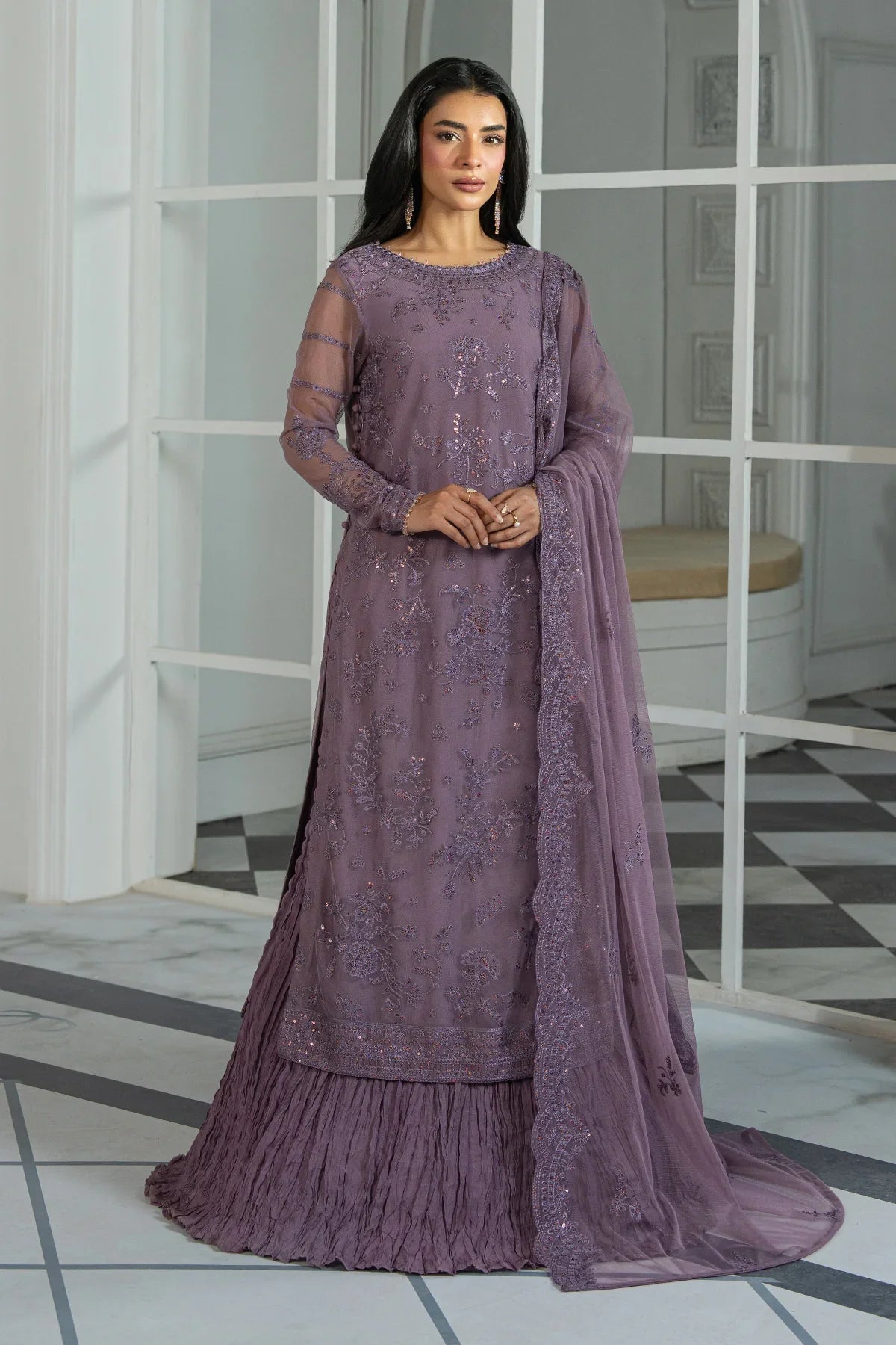Zarif Nisa Embroidered Net Shirt & Lehenga — outfit view 1