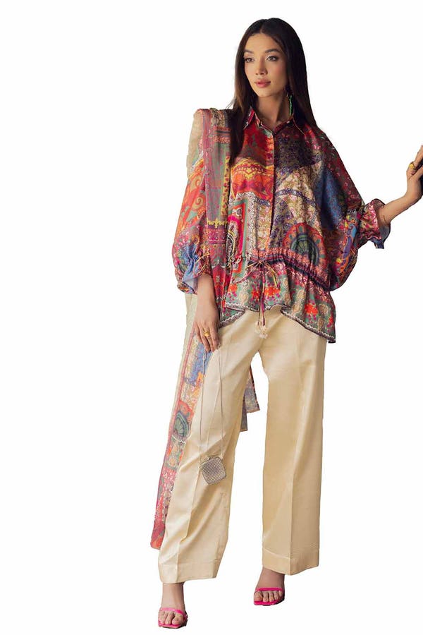 3PC Printed Silk Suit S-42001