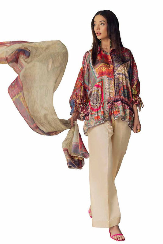 3PC Printed Silk Suit S-42001