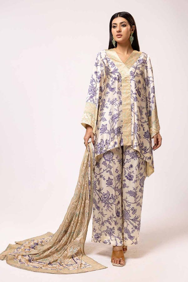 3PC Printed Charmeuse Silk Suit S-42008