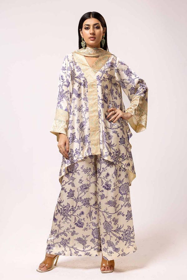 3PC Printed Charmeuse Silk Suit S-42008