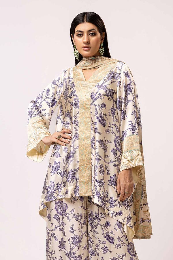 3PC Printed Charmeuse Silk Suit S-42008