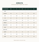 Suffuse Zorayn size chart in inches