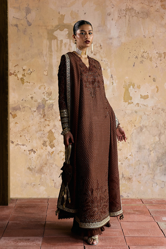 Suffuse Zorayn chocolate brown silk pret outfit detail 3