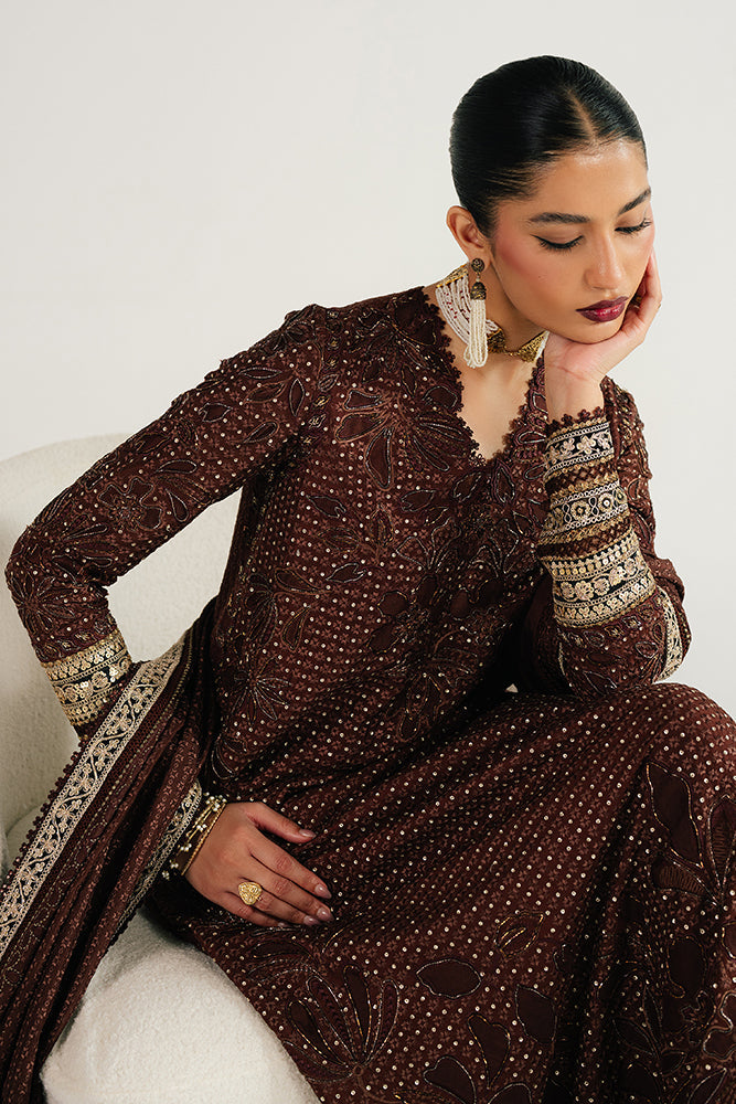 Suffuse Zorayn chocolate brown silk pret outfit detail 5